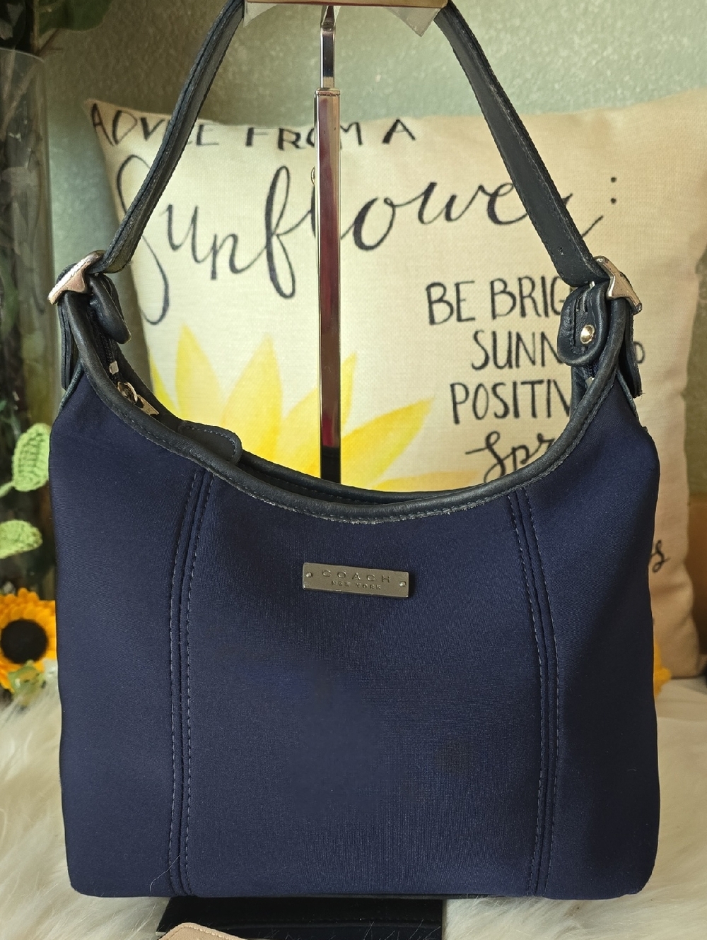 Coach Neo Prene  Crescent HOBO Navy Shoulder Bag with Black Trim GUC 2009
